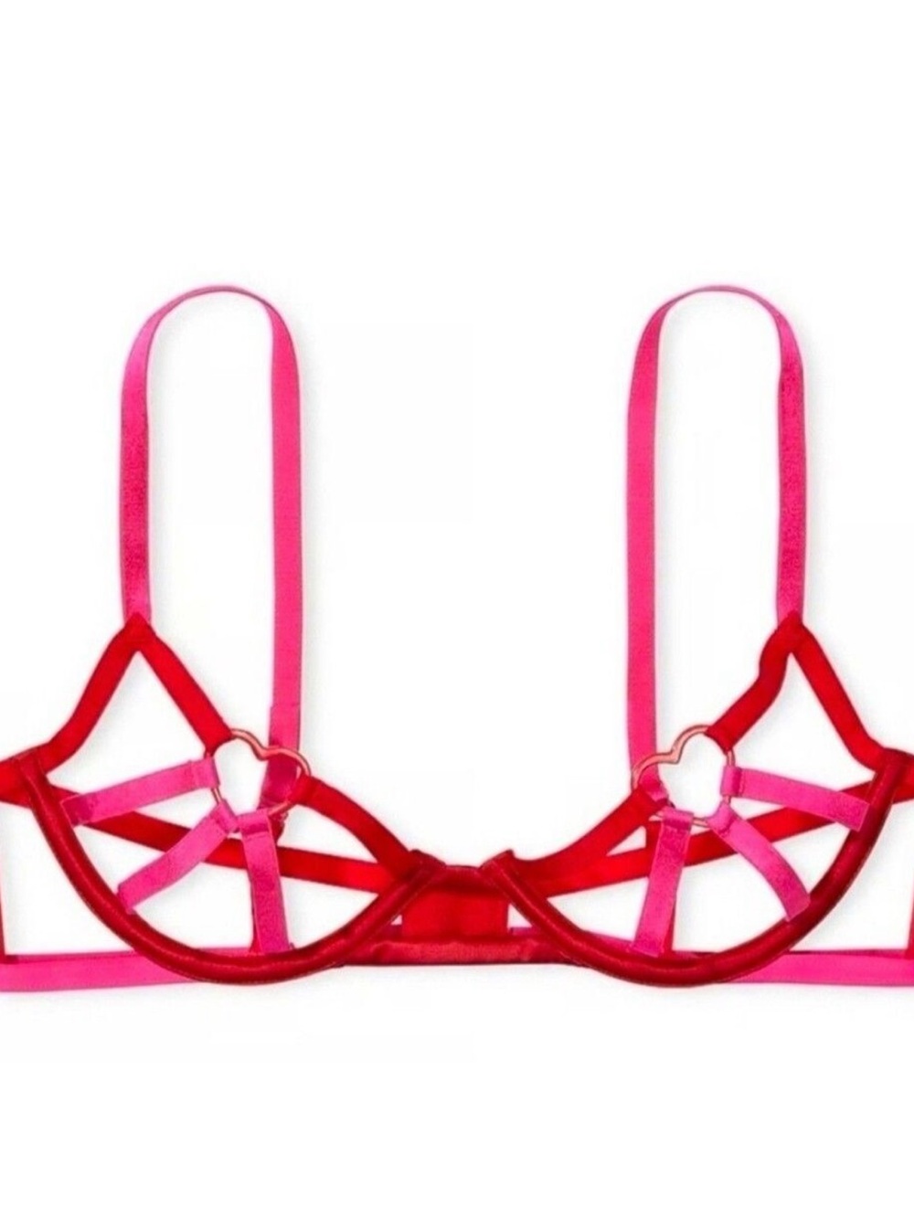 Victoria's Secret Strappy Lipstick Red & Pink Heartware Open Cup Size Small-DD